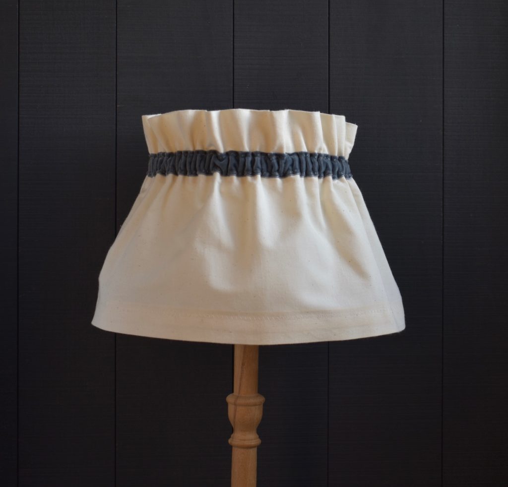 Dolly Cream Scrunchie Lampshade with a Grey velvet trim